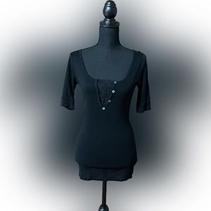 BKE Top with Lace & Button Detail